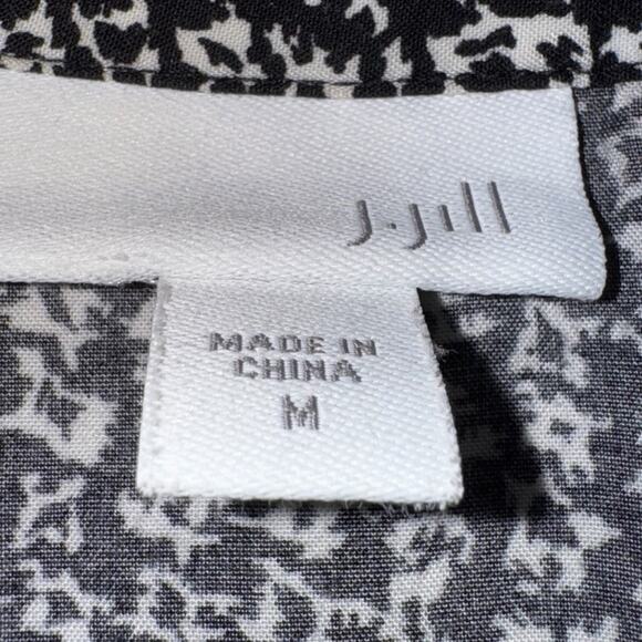 J. Jill blouse black & white patterned button up long sleeve collared shirt Sz M - Picture 6 of 8